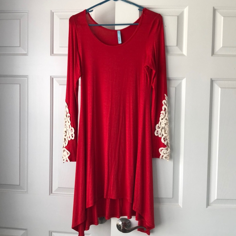 Red Dress with Lace Sleeve Detailing